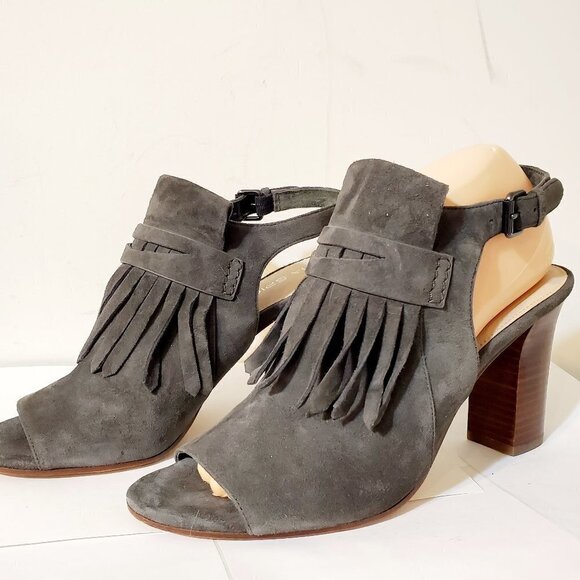 Gorgeous Via Spiga Gray Fey Fringe Slingback Suede Leather Open Toe Sandals 9.5 - Picture 1 of 7